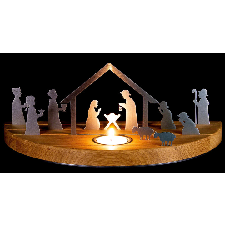Teelichthalter Silhouette M Weihnachtskrippe Eiche - 15 cm