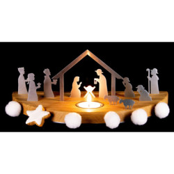 Teelichthalter Silhouette M Weihnachtskrippe Eiche - 15 cm
