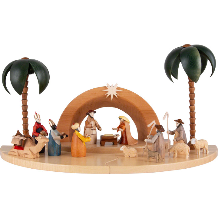 Weihnachtskrippe mit lasierten Figuren