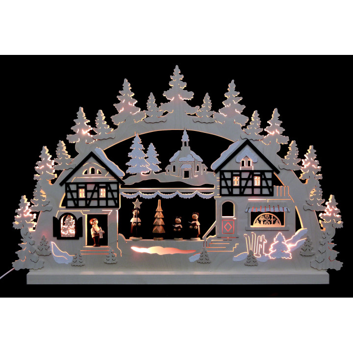 3D-Doppelschwibbogen Seiffener Weihnachtsmarkt - 74x47x5,5 cm