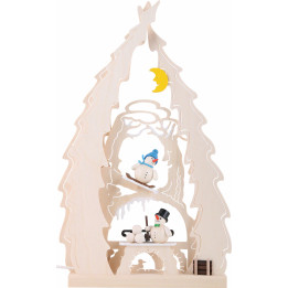 Light Triangle - Tree with Snowmen - 43x25x4,5 cm / 16.9x9.8x1.7 inch