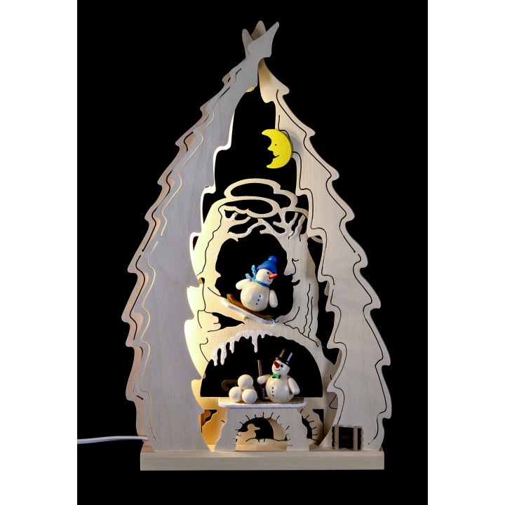 Lichterspitze Baum mit Schneemännern - 43x25x4,5 cm