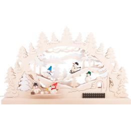 Schwibbogen Winterlandschaft mit Schneemanngruppe - 62x33 cm
