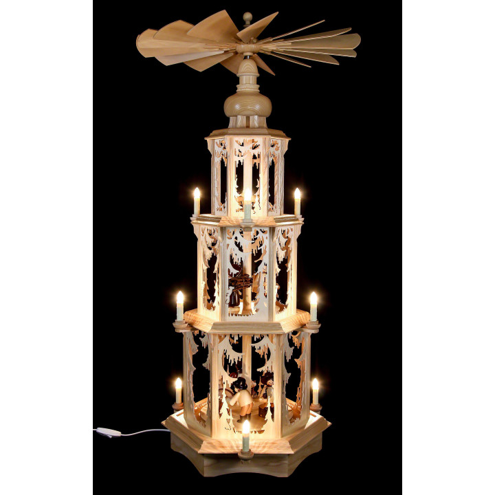 3-stöckige Pyramide Walddesign - elektrisch mit Figuren - 105 cm