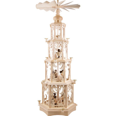4-Tier Christmas Pyramid - Forest Design - Wax Candles with Figurines - 135 cm / 53 inch