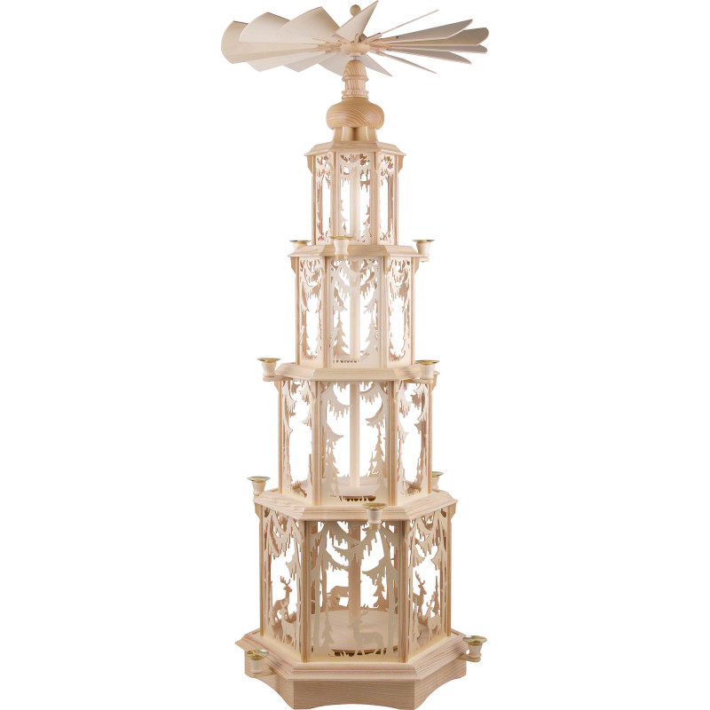 4-Tier Christmas Pyramid - Forest Design - Wax Candles without Figurines - 135 cm / 53 inch