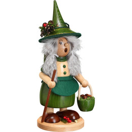 Räuchermännchen Wichtelfrau mit Pilzkorb, grün - 25 cm