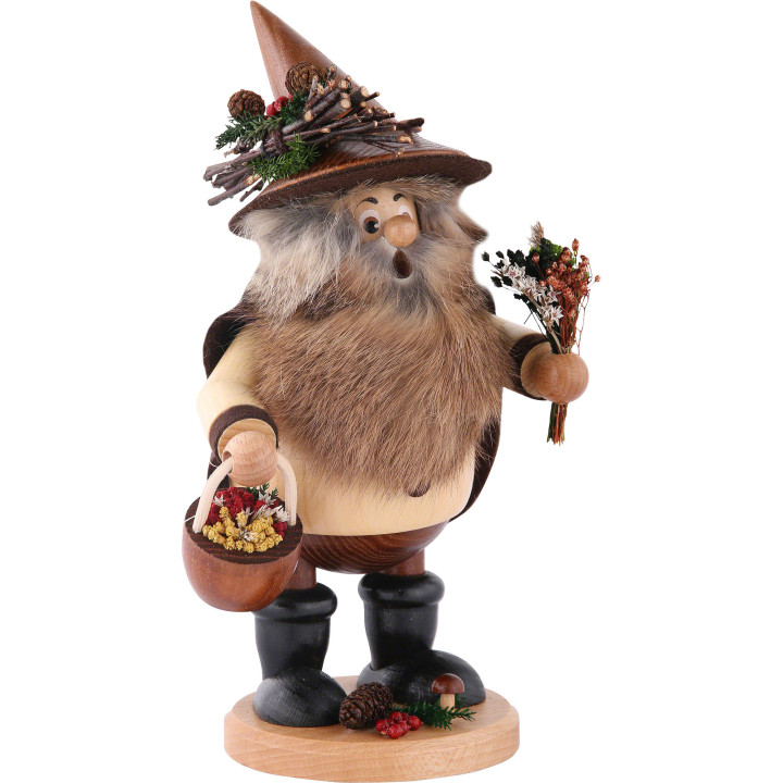 Räuchermännchen Waldwichtel Kräutersammler, natur - 25 cm