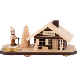Smoking Hut - Ski Lodge - with Tea Light Holder - 10 cm / 3.9 inch