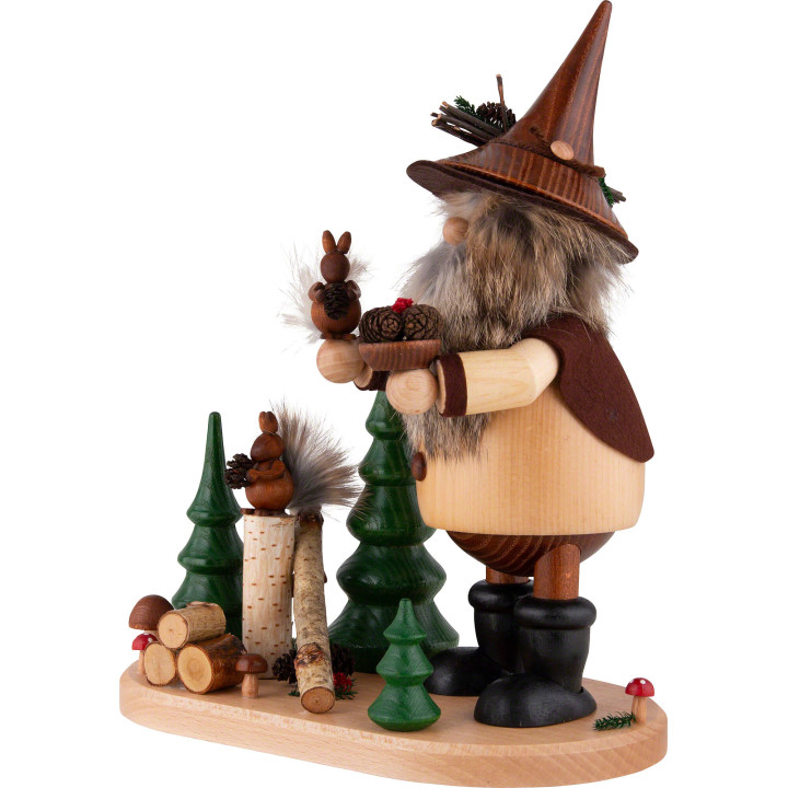 Räuchermännchen Waldwichtel auf Brett mit Eichhörnchen - 26 cm