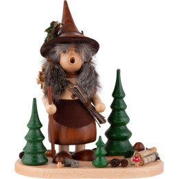 Smoker - Lady Gnome with Wood Pannier - 25 cm / 9.8 inch