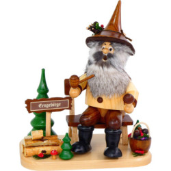 Räuchermännchen Waldwichtel Pilzsammler auf Bank - 26 cm