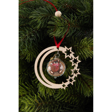 Christbaumschmuck Glaskugel in Sternenmond - Teddy - 3er-Set - 7 cm