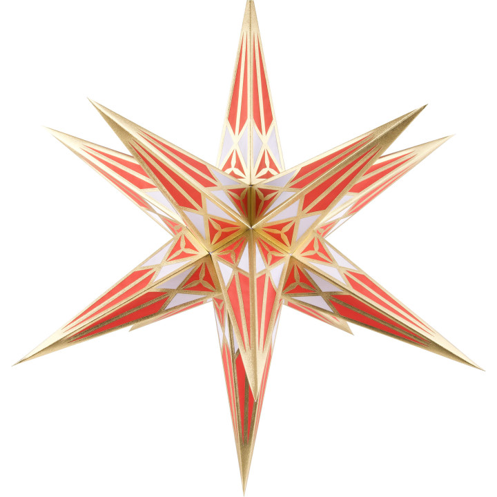 Hartenstein Christmas Star for Inside Use - White-Red with Gold - 68 cm / 27 inch