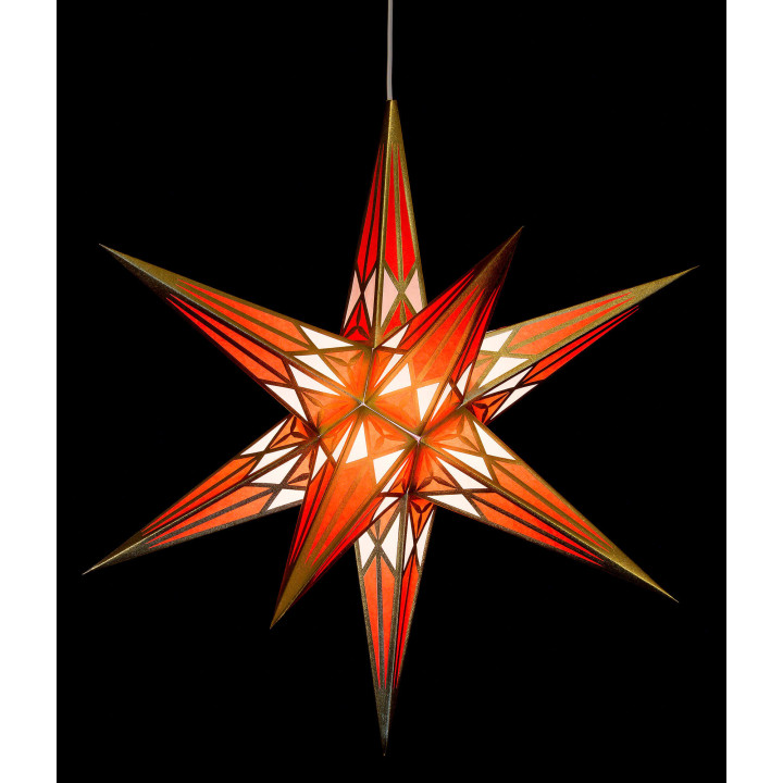 Hartenstein Christmas Star for Inside Use - White-Red with Gold - 68 cm / 27 inch