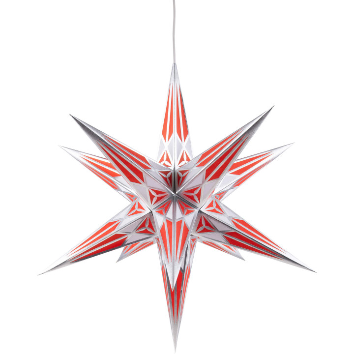 Hartensteiner Weihnachtsstern für Innen - weiß-rot mit silber - 68 cm