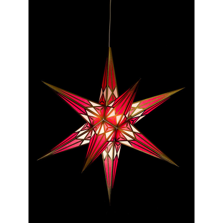 Hartenstein Christmas Star for Inside Use - White-Wine Red with Gold - 68 cm / 27 inch