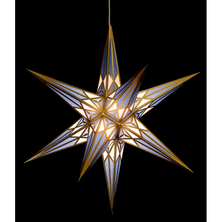 Hartensteiner Weihnachtsstern für Innen - weiß-blau mit gold - 68 cm