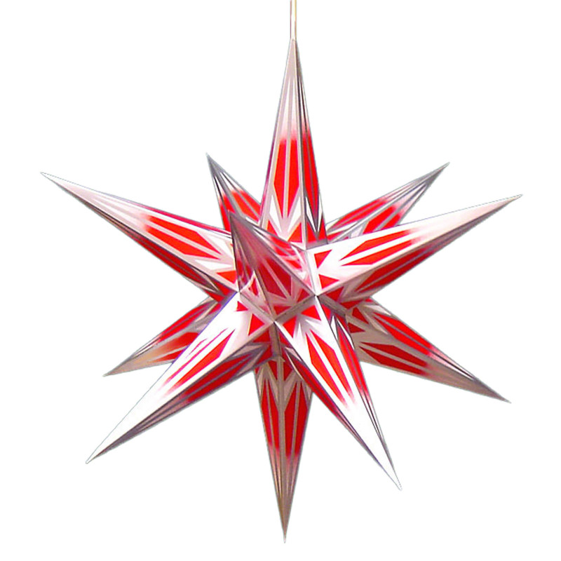 Hasslau Christmas Star - Red/White with Silver Pattern and Lighting - 65 cm / 25.6 inch - Inside Use