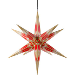 Hasslau Christmas Star - Red/White with Golden Pattern and Lighting - 75 cm / 30 inch -  Inside/Outside Use