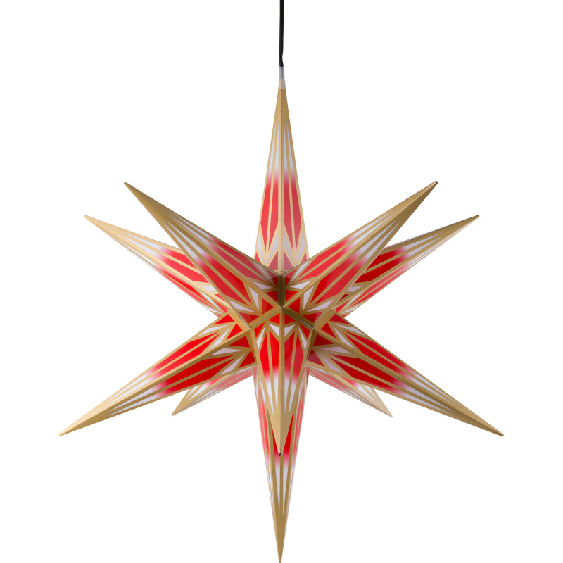 Hasslau Christmas Star - Red/White with Golden Pattern and Lighting - 75 cm / 30 inch -  Inside/Outside Use