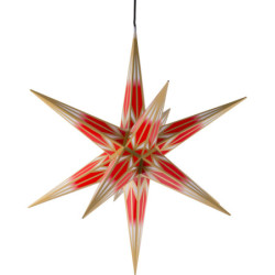 Hasslau Christmas Star - Red/White with Golden Pattern and Lighting - 75 cm / 30 inch -  Inside/Outside Use