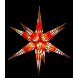 Haßlauer Weihnachtsstern für Innen und Außen rot/weiß mit Goldmuster inkl. Beleuchtung - 75 cm
