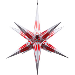 Hasslau Christmas Star - Red/White with Silver Pattern and Lighting - 75 cm / 30 inch -  Inside/Outside Use