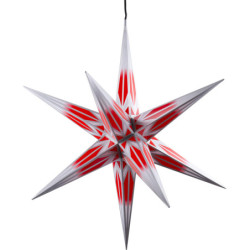 Hasslau Christmas Star - Red/White with Silver Pattern and Lighting - 75 cm / 30 inch -  Inside/Outside Use