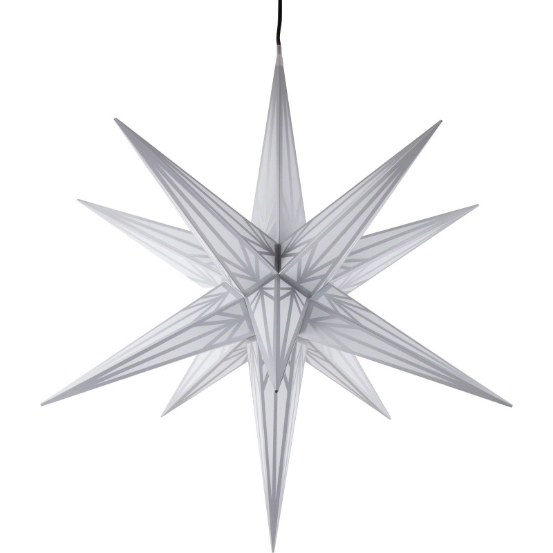Hasslau Christmas Star - White with Silver Pattern and Lighting - 75 cm / 30 inch -  Inside/Outside Use
