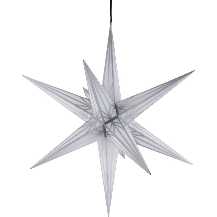 Hasslau Christmas Star - White with Silver Pattern and Lighting - 75 cm / 30 inch -  Inside/Outside Use