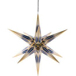 Hasslau Christmas Star - Blue/White with Golden Pattern and Lighting - 75 cm / 30 inch -  Inside/Outside Use