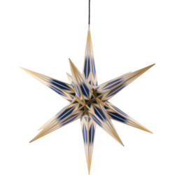 Hasslau Christmas Star - Blue/White with Golden Pattern and Lighting - 75 cm / 30 inch -  Inside/Outside Use