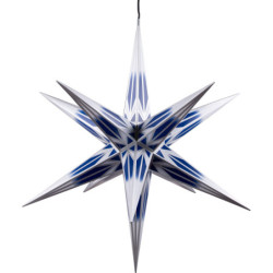 Hasslau Christmas Star - Blue/White with Silver Pattern and Lighting - 75 cm / 30 inch -  Inside/Outside Use