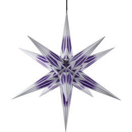 Hasslau Christmas Star - Purple/White with Silver Pattern and Lighting - 75 cm / 30 inch -  Inside/Outside Use