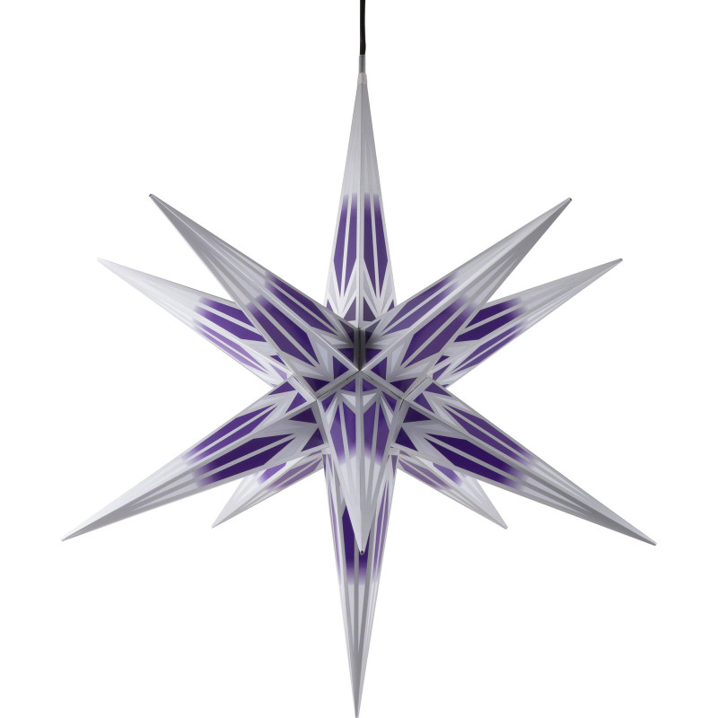 Hasslau Christmas Star - Purple/White with Silver Pattern and Lighting - 75 cm / 30 inch -  Inside/Outside Use