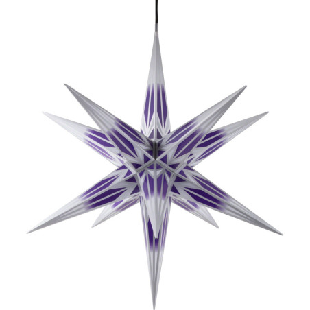 Haßlauer Weihnachtsstern für Innen und Außen lila/weiß mit Silbermuster inkl. Beleuchtung - 75 cm