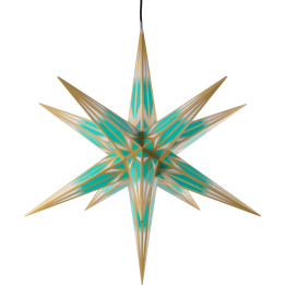 Hasslau Christmas Star - Turquoise/White with Golden Pattern and Lighting - 75 cm / 30 inch -  Inside/Outside Use