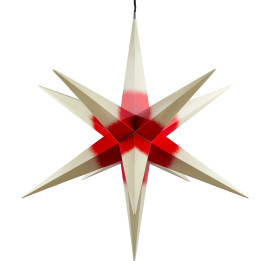 Hasslau Christmas Star - Creme with Red Core and Lighting - 75 cm / 30 inch -  Inside/Outside Use