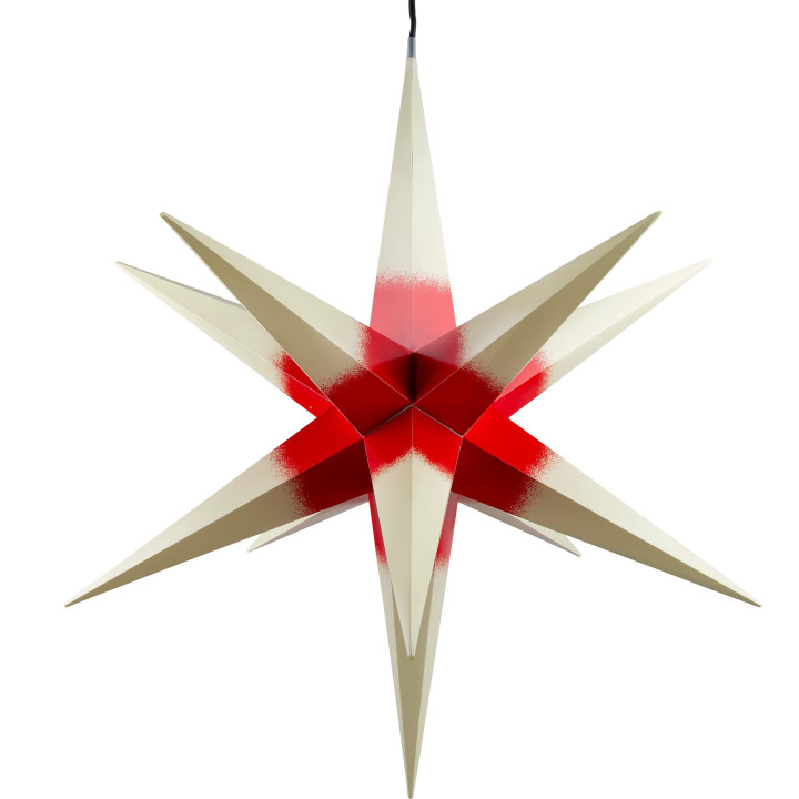 Hasslau Christmas Star - Creme with Red Core and Lighting - 75 cm / 30 inch -  Inside/Outside Use