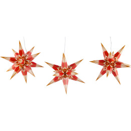 Hasslau Christmas Star Set of Three for Inside Use Red/White with Golden Pattern - 16 cm / 6.3 inch