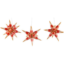 Hasslau Christmas Star Set of Three for Inside Use Red/White with Golden Pattern - 16 cm / 6.3 inch