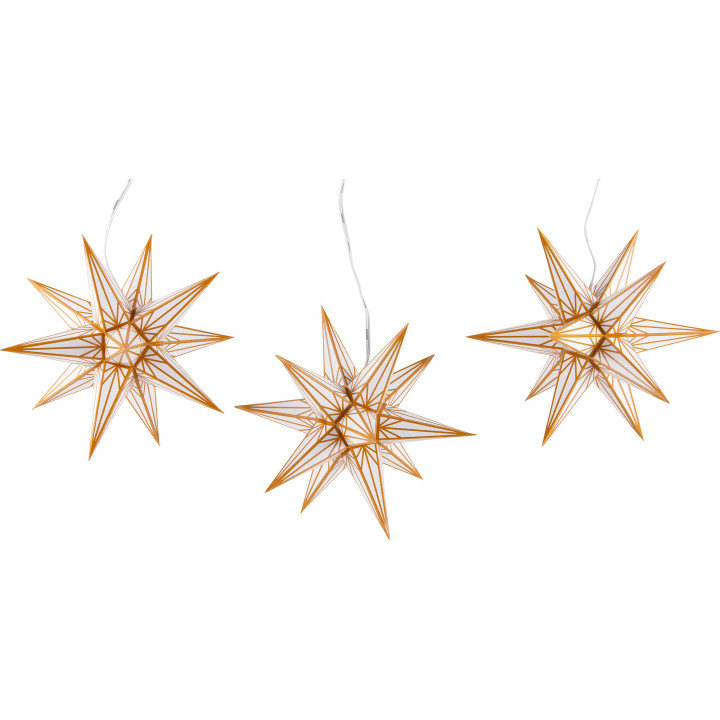 Haßlauer Weihnachtsstern 3er-Set Ministern für Innen weiß mit Goldmuster - 16 cm