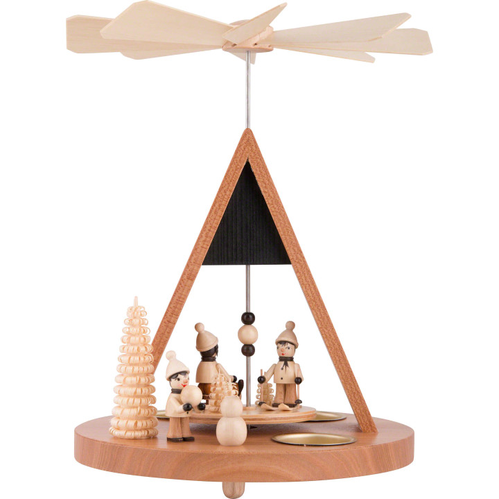 1-stöckige Pyramide mit Winterkindern und Spitzdach - 27 cm