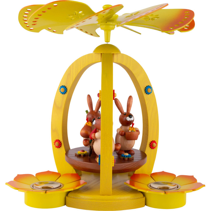 1-Tier Easter Pyramid Yellow with three Bunnies - 30 cm / 11.8 inch