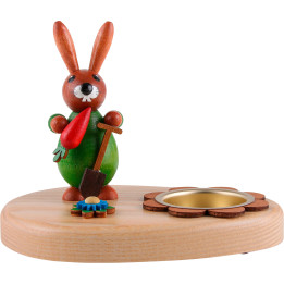 Tea Light Holder - Bunny Green with Carrot - 10 cm / 3.9 inch
