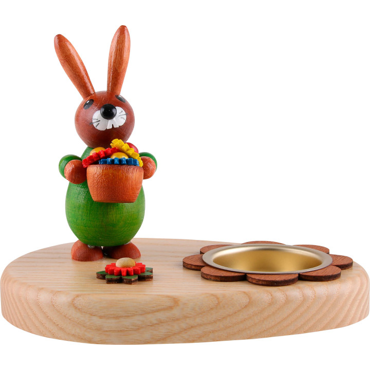Tea Light Holder - Bunny with Flowerpot - 10 cm / 3.9 inch