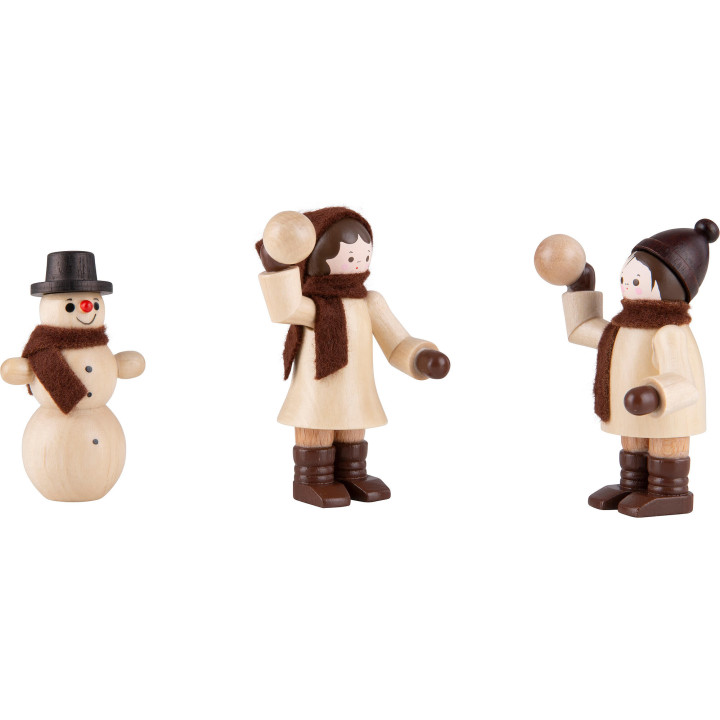 Thiel-Figur Schneeballwerfer mit Schneemann - natur - 3-teilig - 6 cm