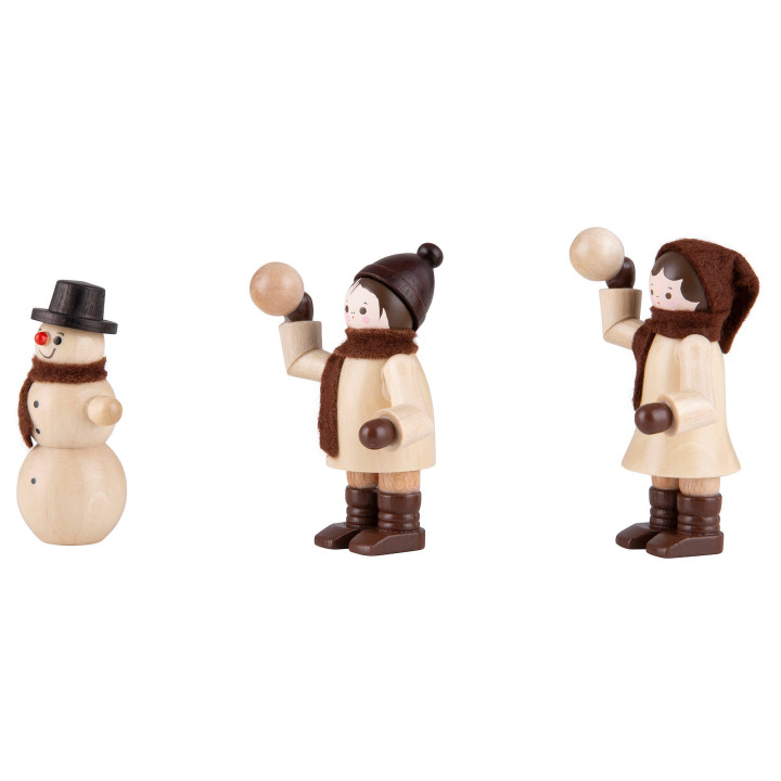 Thiel-Figur Schneeballwerfer mit Schneemann - natur - 3-teilig - 6 cm