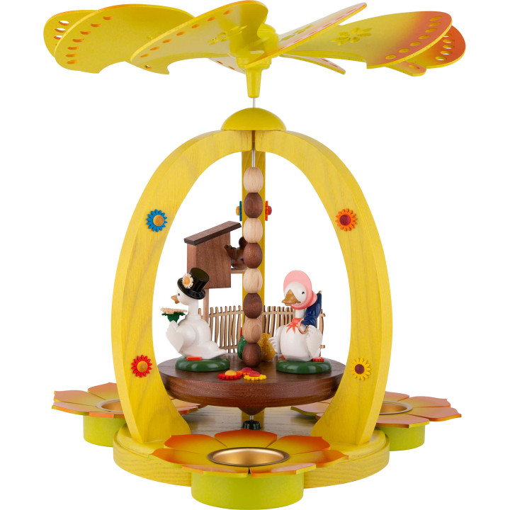 1-Tier Easter Pyramid Yellow with two Ducks - 30 cm / 11.8 inch
